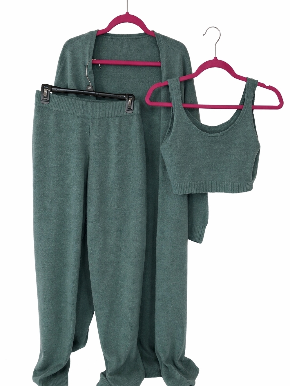 3 Pc-Cozy Knit Lounge Pants & Crop Tank Set - Teal - Picture 2 of 2